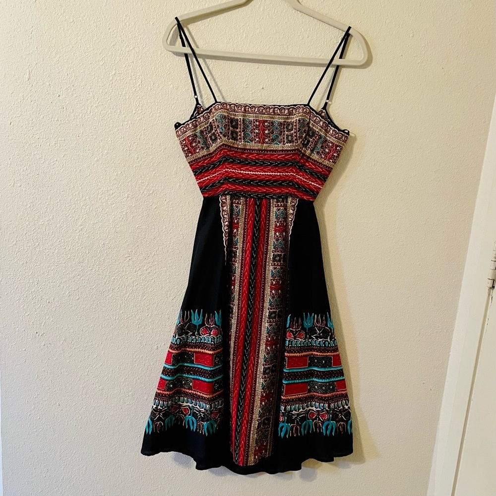 Black & Turquoise Spaghetti-Strap Dress XS